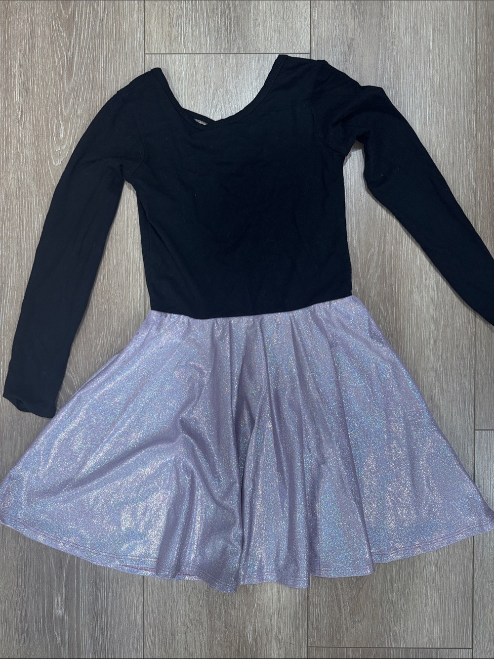 Girls Black Long-Sleeve twirl dress with Shimmery Lavender Skirt